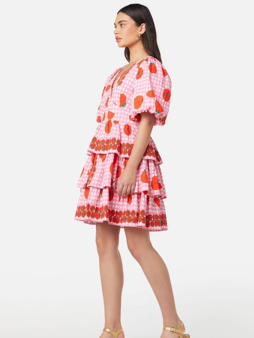 Gorman Tiered Tomato Print Puff Sleeve Dress Whimsical Farm Chic Organic Size 8